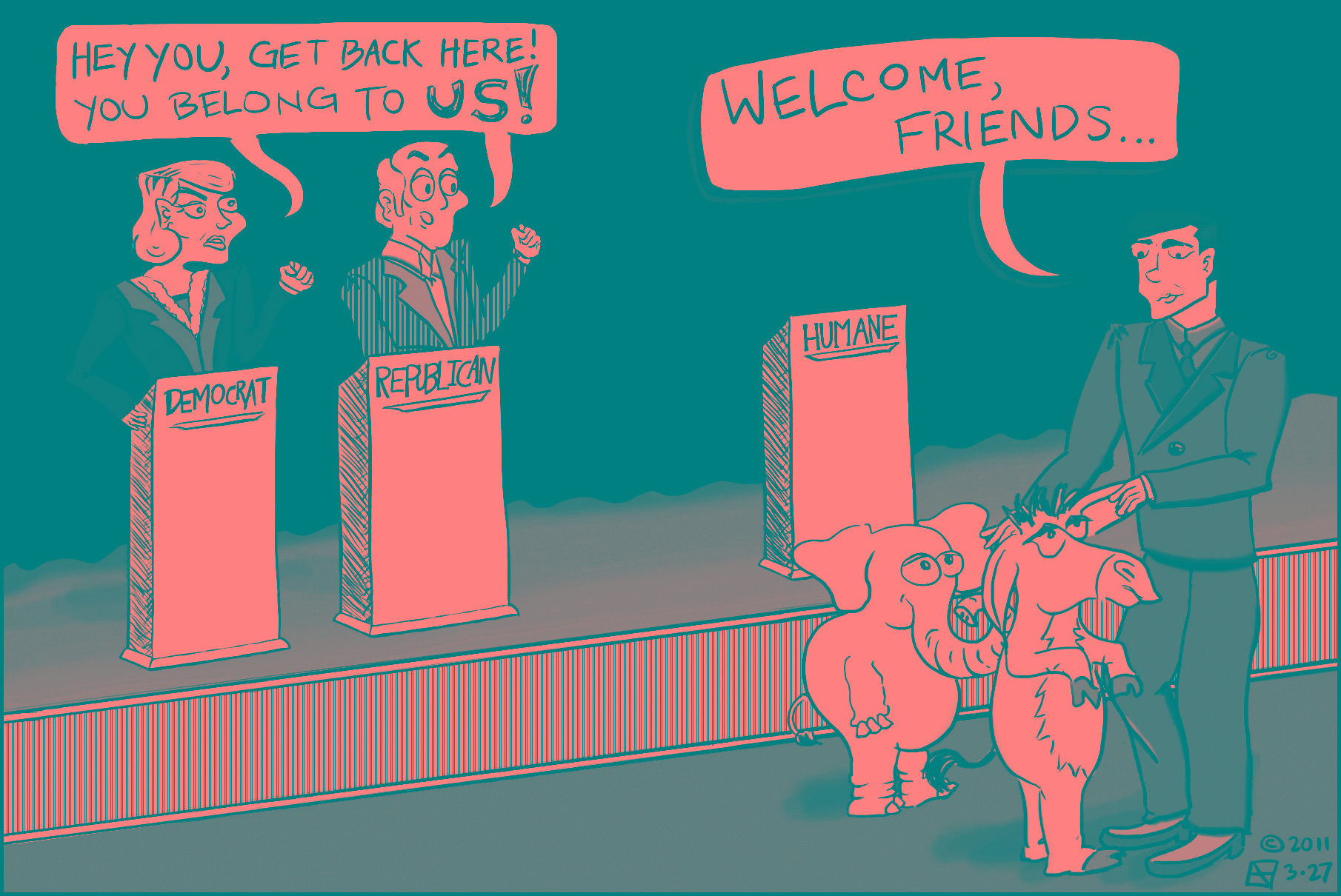 Editorial cartoon (dated 03.27.2011) by Laine Gieser