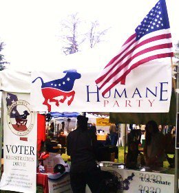 Humane Party booth at WorldFest - 2011 The Humane Party, America's first animal rights party, hosts a booth at WorldFest , 2011, in Los Angeles County, California.